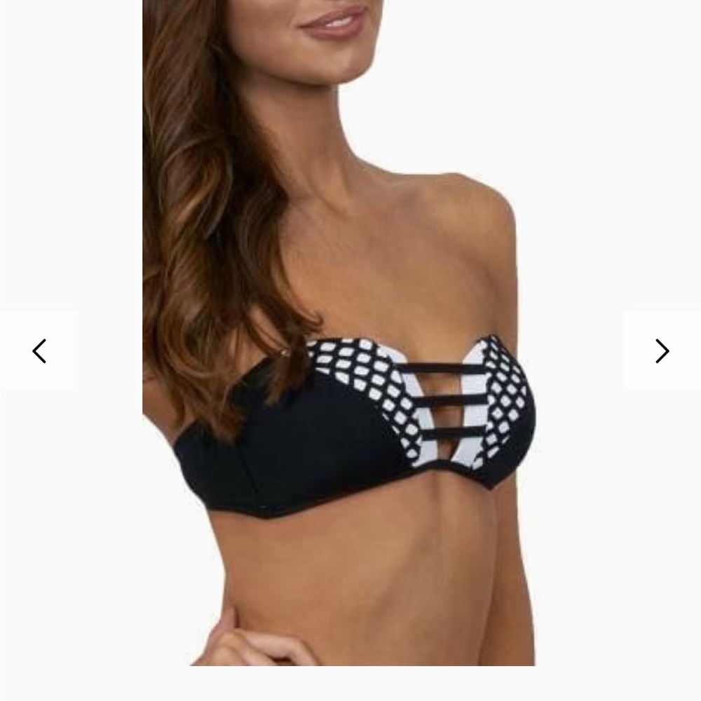 Jets by Jessika Swim Allen Bikini Top Tab Front Bandeau Bra Black White size 10